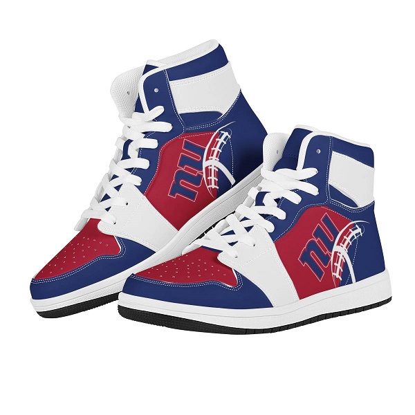 Women's New York Giants High Top Leather AJ1 Sneakers 001 Women's New York Giants High Top Leather AJ1 Sneakers 001